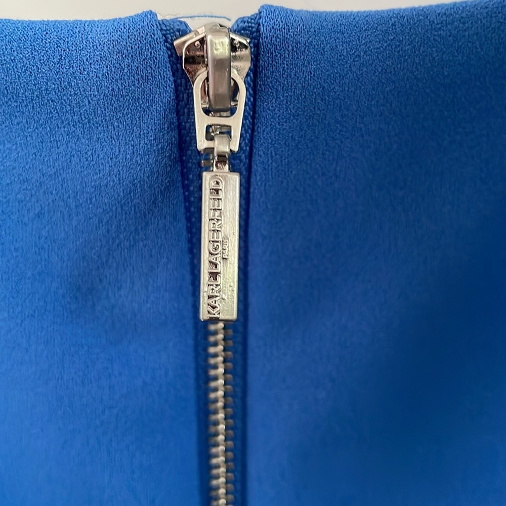 Karl Lagerfeld Blue Scuba Crepe 3/4 Tulip Sleeve Sheath Dress 10 EUC - Picture 8 of 16